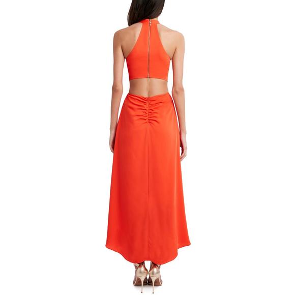 BCBGMAXAZRIA Womens Orange Chiffon Tie Front Hi-Low Evening Dress Gown NWT - Picture 2 of 4